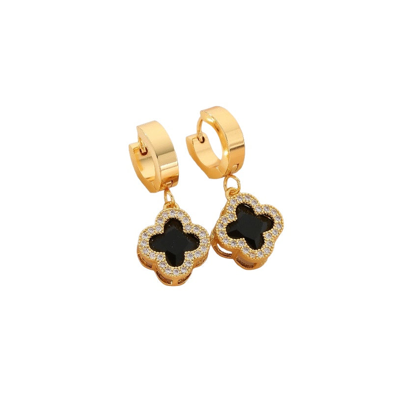 Neiras | Fashion Flower Earrings Elegant with Black Dangle