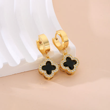 Neiras | Fashion Flower Earrings Elegant with Black Dangle