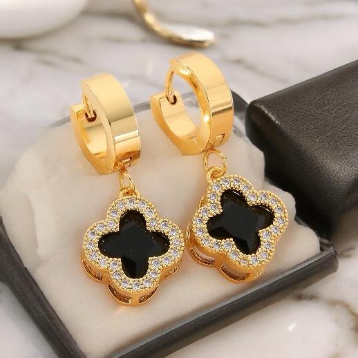 Neiras | Fashion Flower Earrings Elegant with Black Dangle